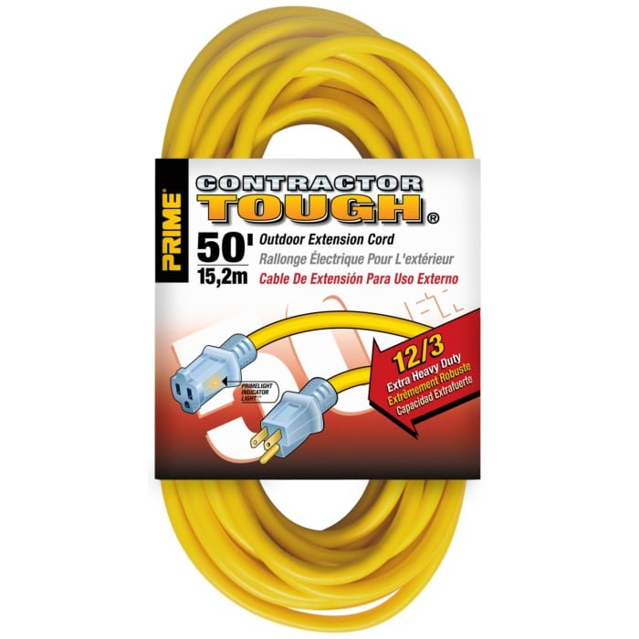 50ft 12/3 SJTW Yellow w/ Primelight® Indicator Light, by Prime Wire - Gordo Inc.